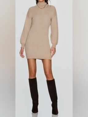 Line & Dot Ottoman Dress Women's Size M  Mini Sweater Dress in Beige